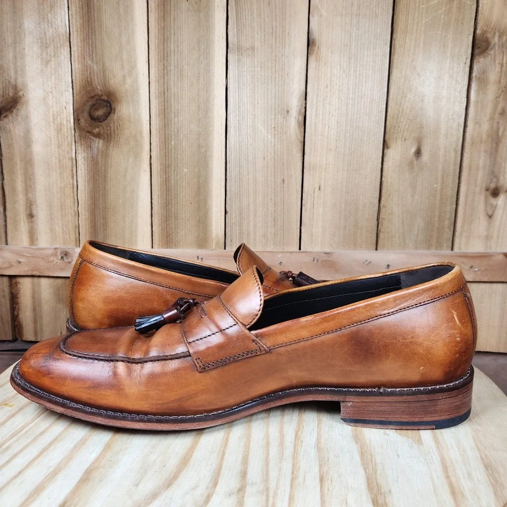 Cole Haan Tassel Loafer Shoes Mens‎ 10 M Brown Leather Slip On Dress Square Toe